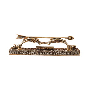 Pure Brass Ram Dhanush with Jai Shri Ram Carvings | 4" x 1" x 0.5" (10.2 x 2.5 x 1.3 cm) | 80g Sacred Dashboard Art | Travel Protection
